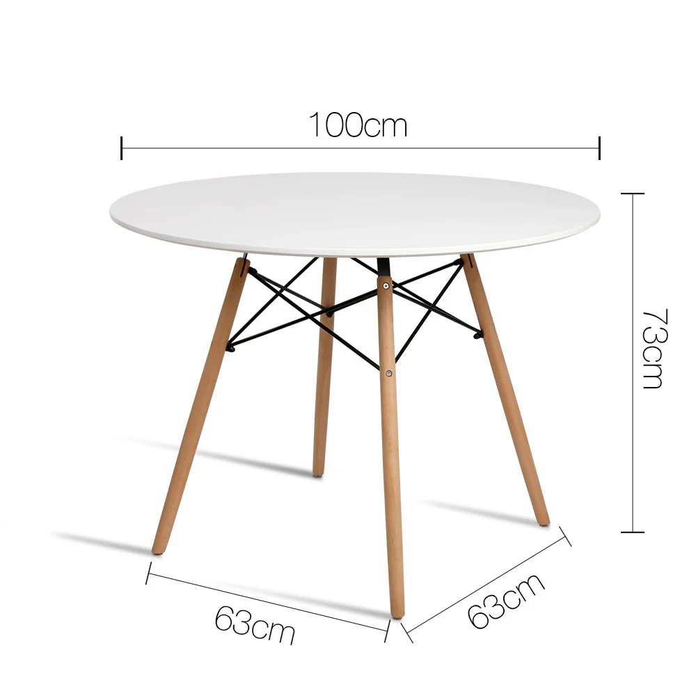 Dining Table 4 Seater Round Replica DSW Eiffel Kitchen Timber White - Nurns