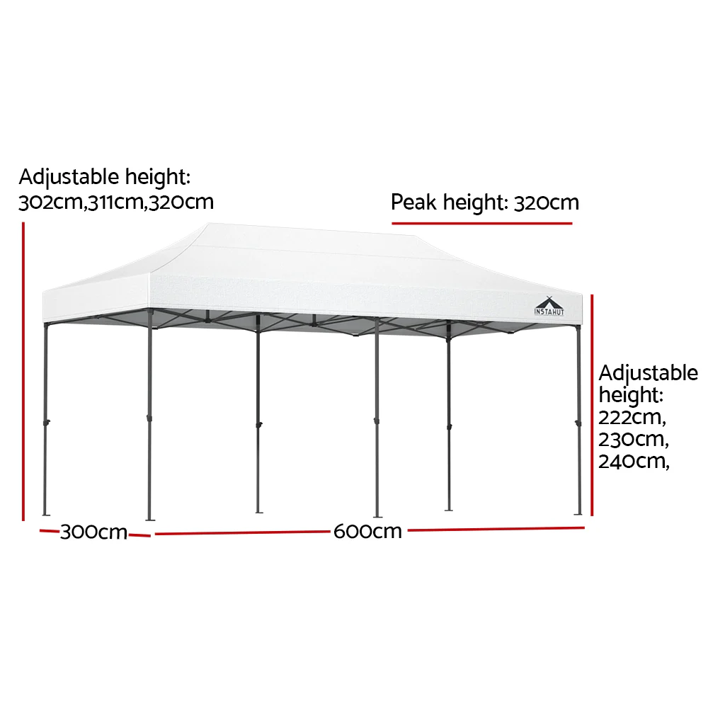 Instahut Gazebo Pop Up Marquee 3x6 Folding Tent Wedding 500D Oxford Fabric White - Nurns