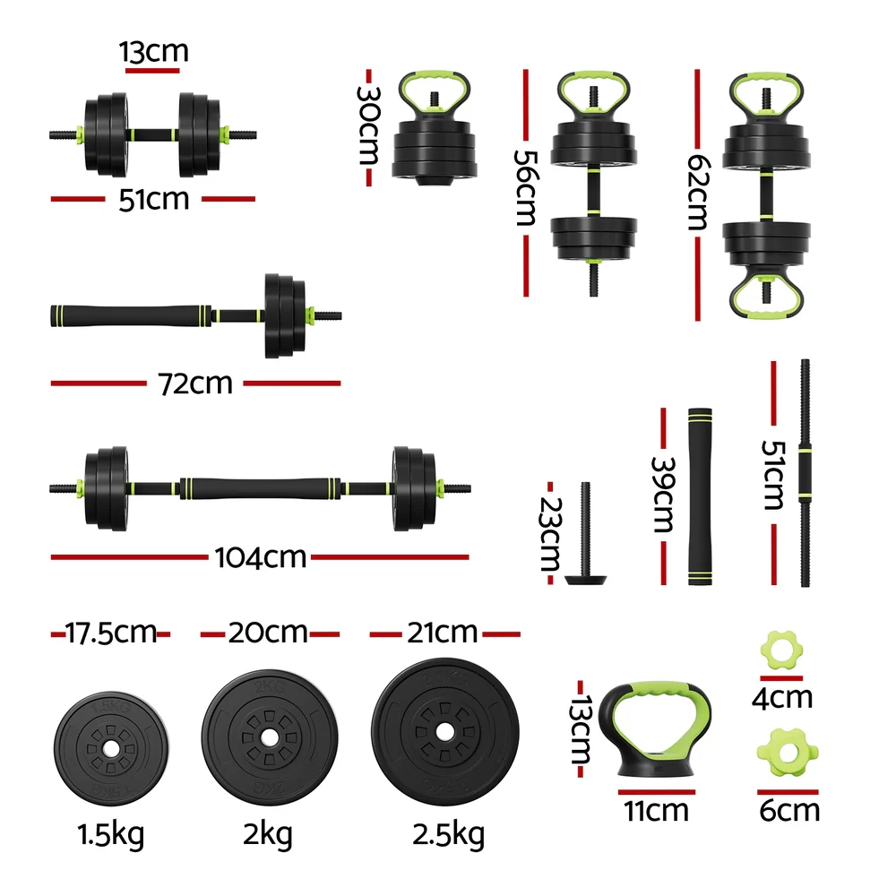 Everfit 25kg Adjustable Dumbbells Set Kettle Bell Weight Plates Barbells Gym - Nurns