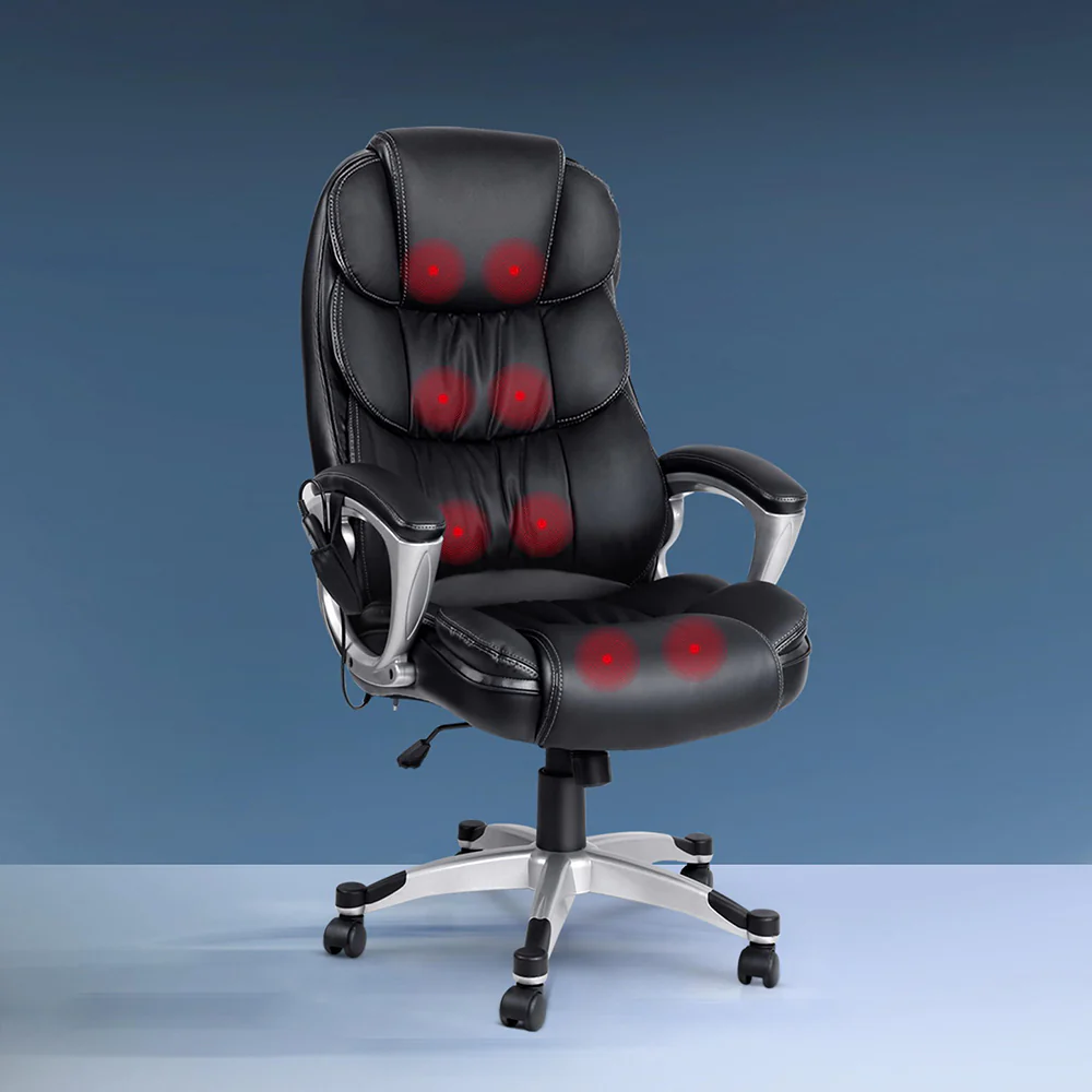 Artiss 8 Point Massage Office Chair Heated Seat Pu Black - Nurns