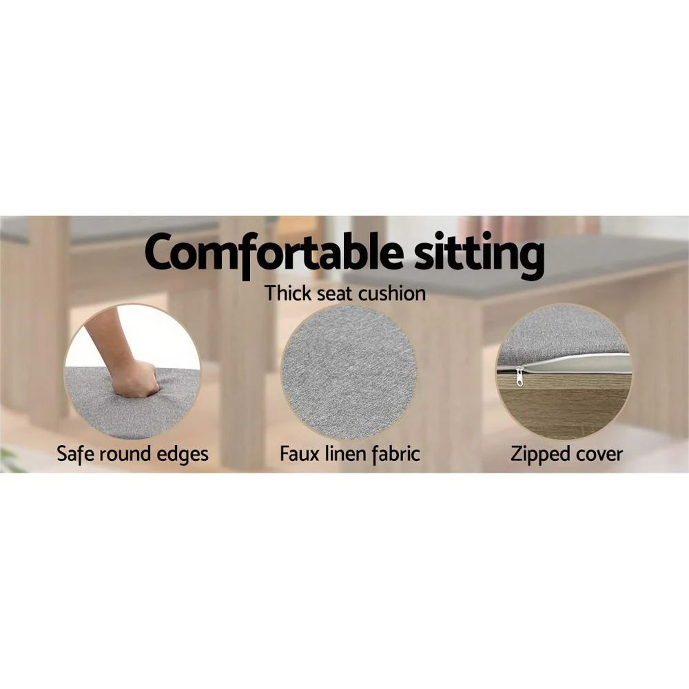 Ashtyn 90cm Dining Bench Upholstery Seat Wooden Chair - Oak - Nurns