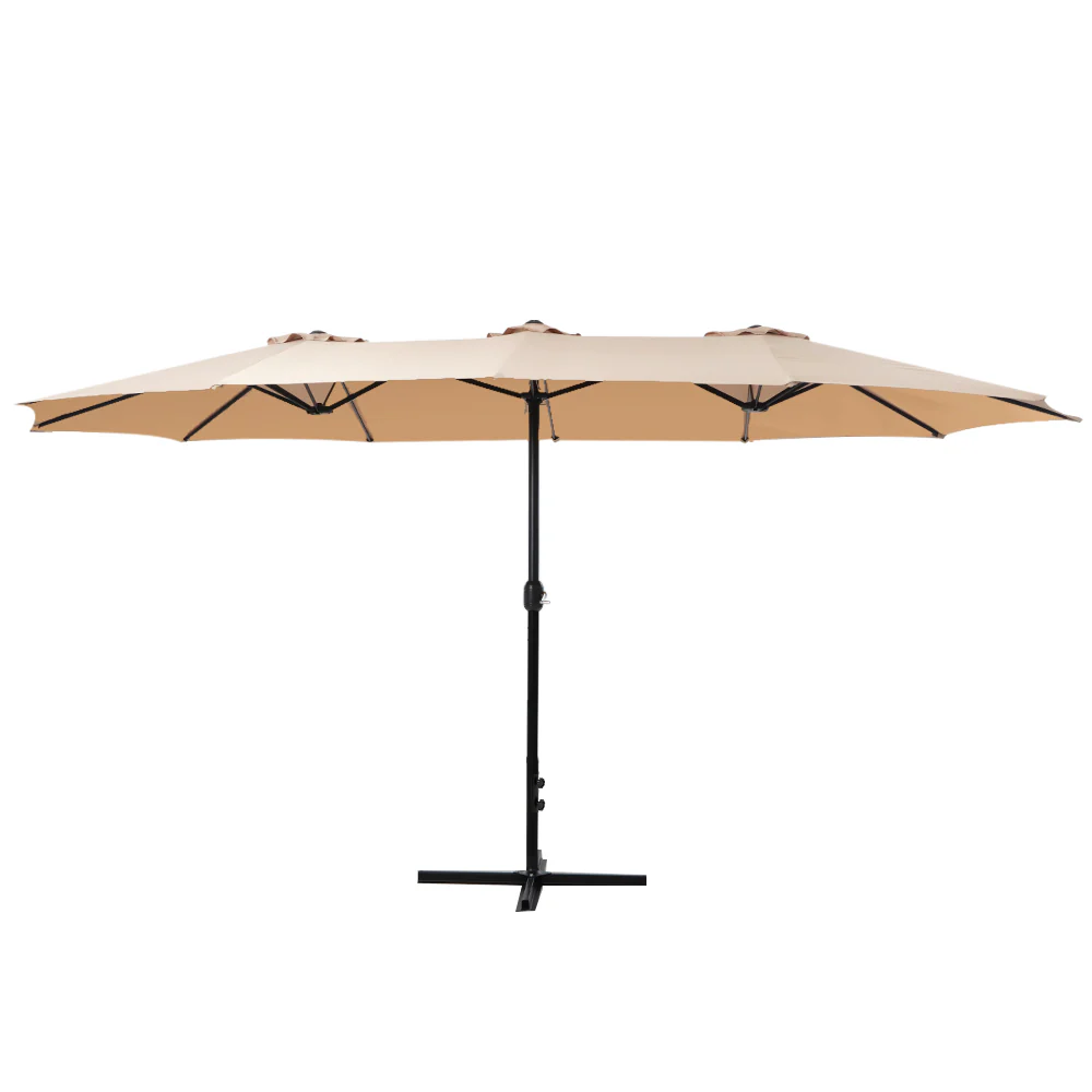 Instahut 4.57m Outdoor Umbrella Beach Pole Garden Tilt Beige - Nurns