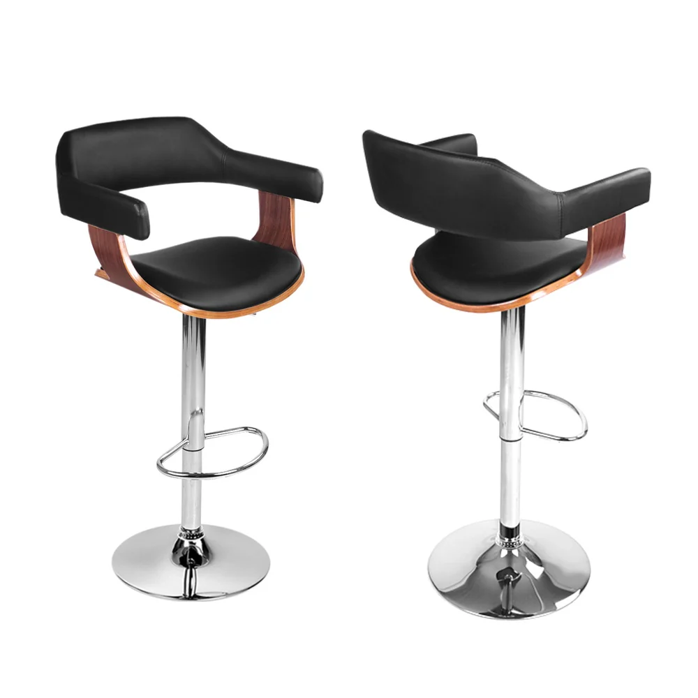 Set of 4 Chalcis Bar Stools Gas Lift Leather with Armrest - Black - Nurns