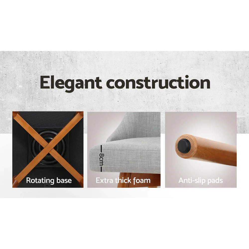 Set of 2 Vicenza Wooden Fabric Bar Stools Square Footrest - Grey - Nurns