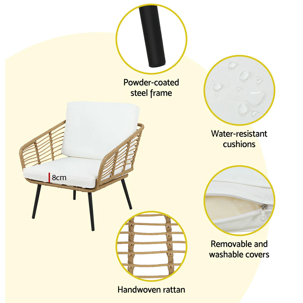 Houda 4-Seater Furniture Rattan Table Chairs 4-Piece Outdoor Sofa - Wood - Nurns