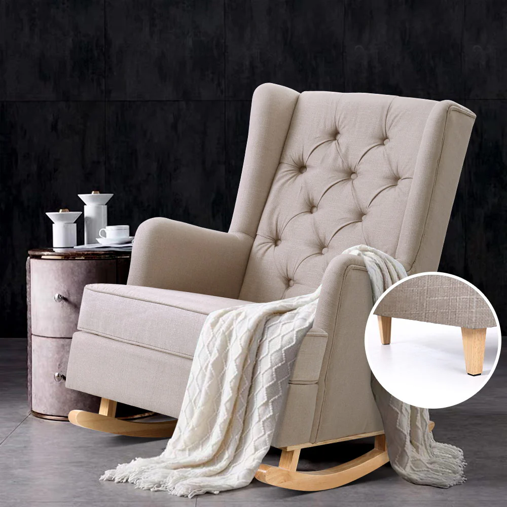 Astraea Rocking Armchair Fabric Chair Lounge Recliner - Beige - Nurns
