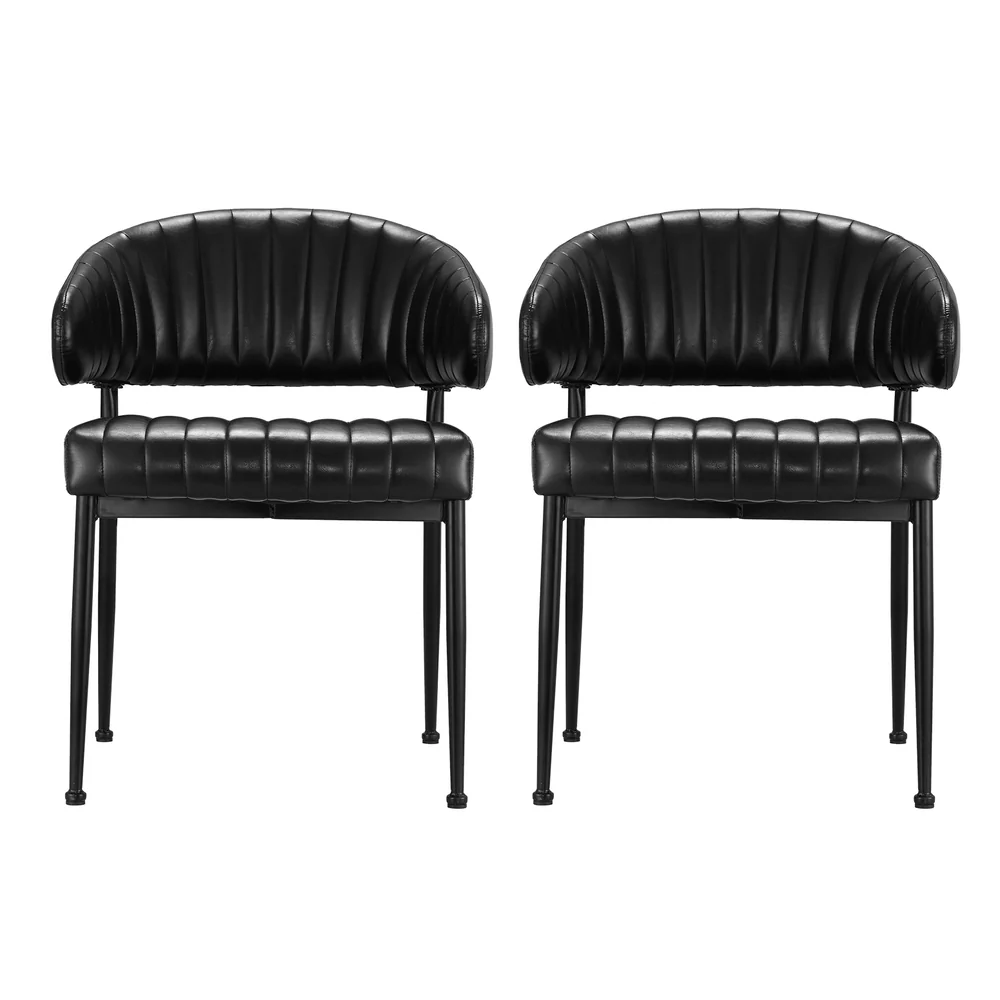 Gemma Set of 2 Dining Chairs Leather Hollow Armchair - Black - Nurns