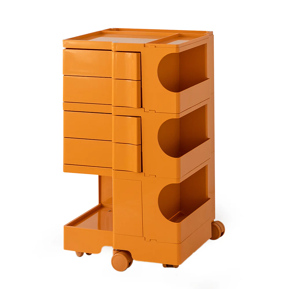 Vernon PP Plastic Bedside Tables Side Tables Nightstand Organizer Replica Boby Trolley 5 Tier with 4 Drawers - Orange - Nurns