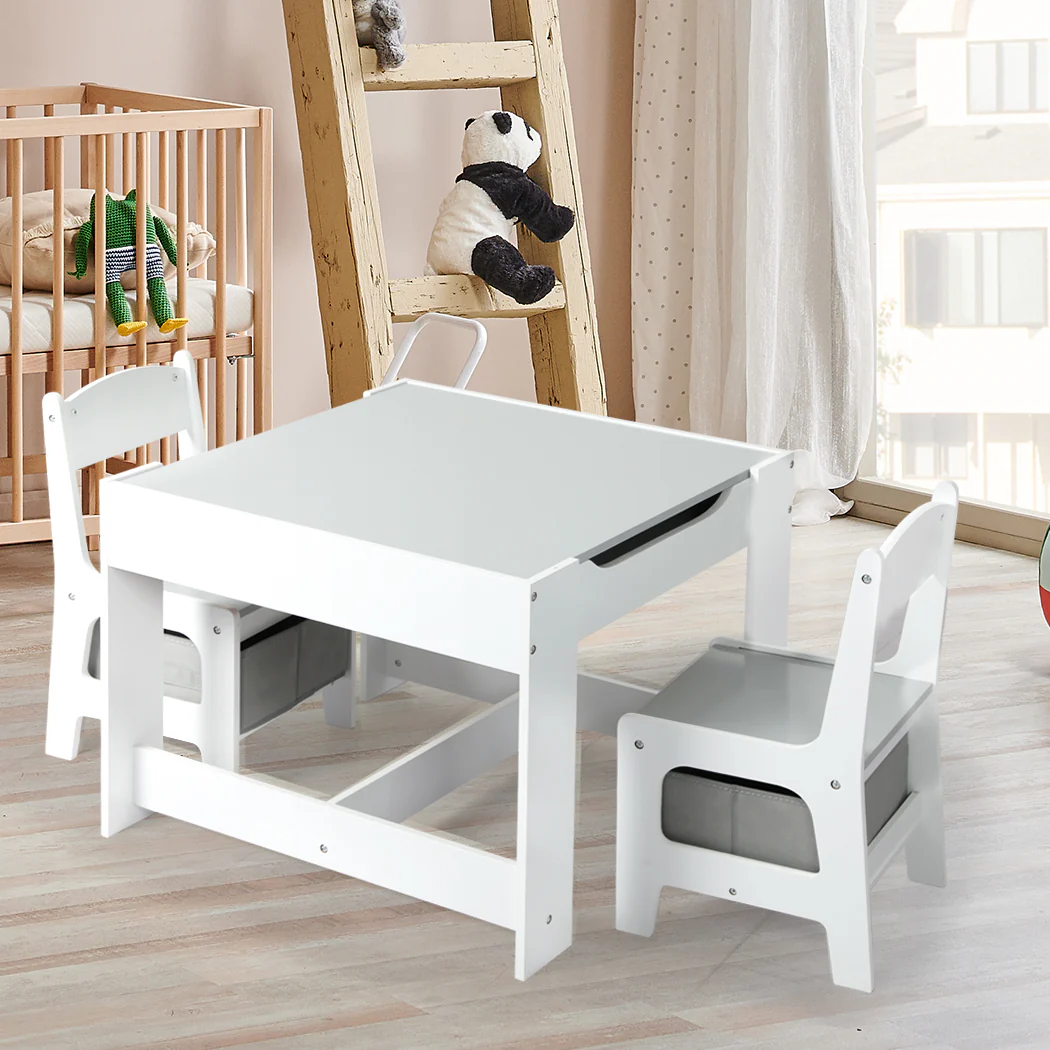 Poppy 3-Piece Kids Table & Chairs Set - White & Grey - Nurns