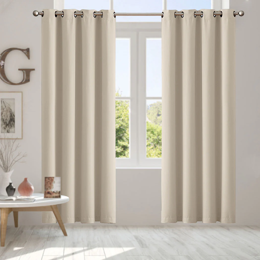 Set of 2 132x213cm Blockout Curtains Panels 3 Layers - Beige - Nurns