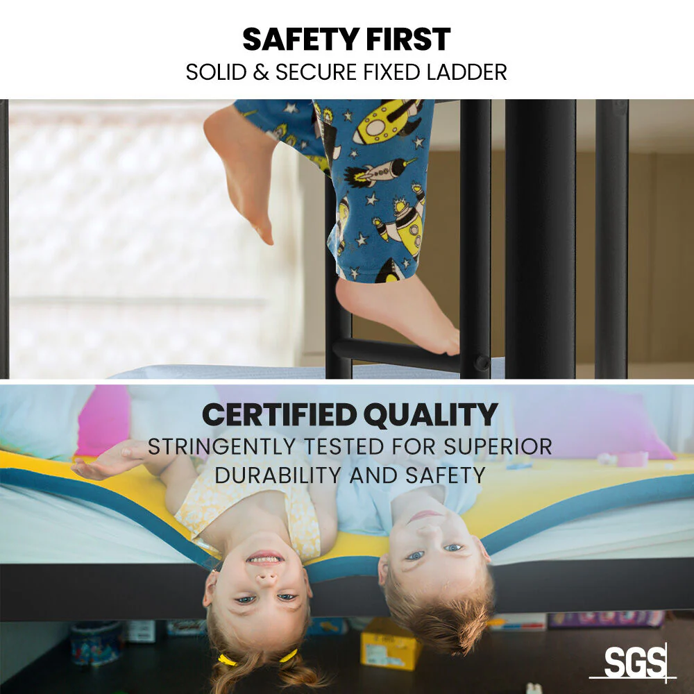 Maia 2in1 Metal Bunk Bed Frame with Modular Design - Matte Dark Grey King Single - Nurns