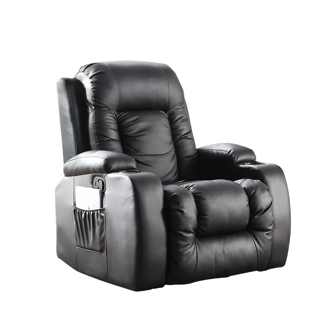 Althea Recliner Chair Electric Massage Chair Leather Lounge Heated - Black - Nurns