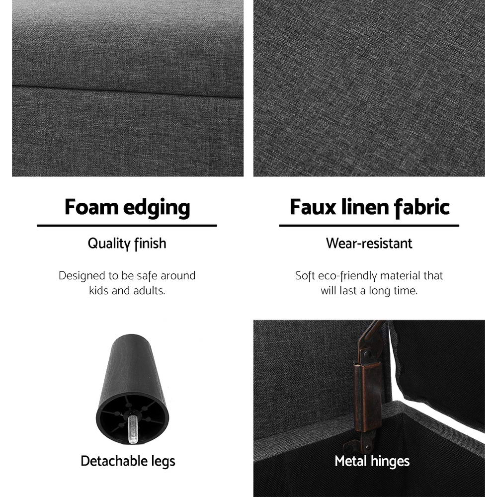 Storage Ottoman Blanket Box 126cm Linen Fabric Arm Foot Stool Couch Large - Nurns