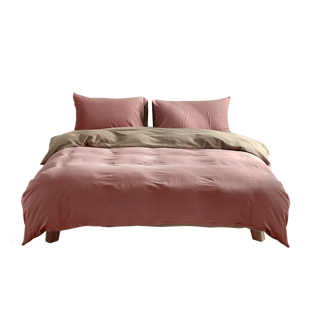 SINGLE 3-Piece Washed Cotton Quilt Set - Pink - Nurns