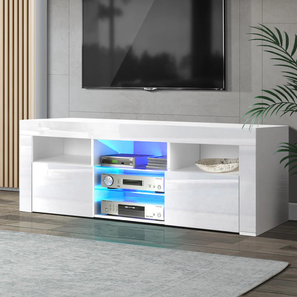 Dahlia 145cm TV Cabinet Entertainment Unit Stand RGB LED Gloss Furniture - White - Nurns