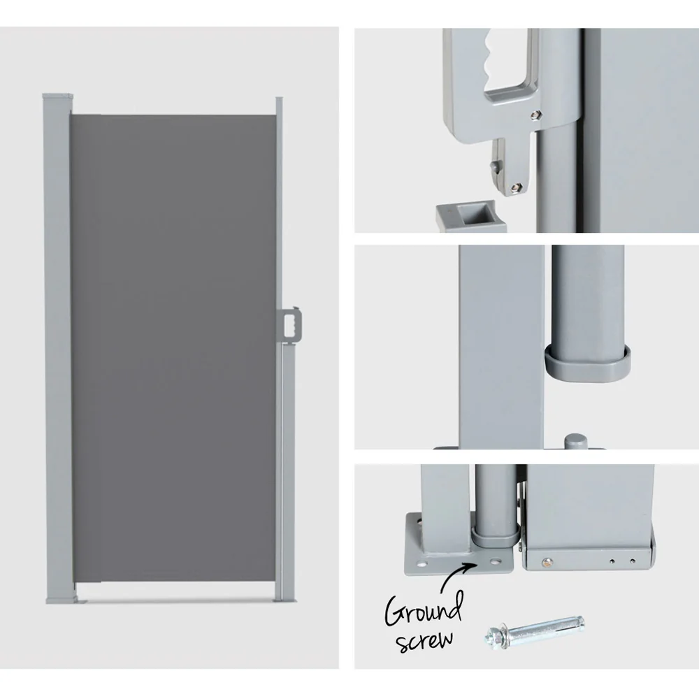 Instahut Side Awning Sun Shade Outdoor Retractable Privacy Screen 2x3M Grey - Nurns