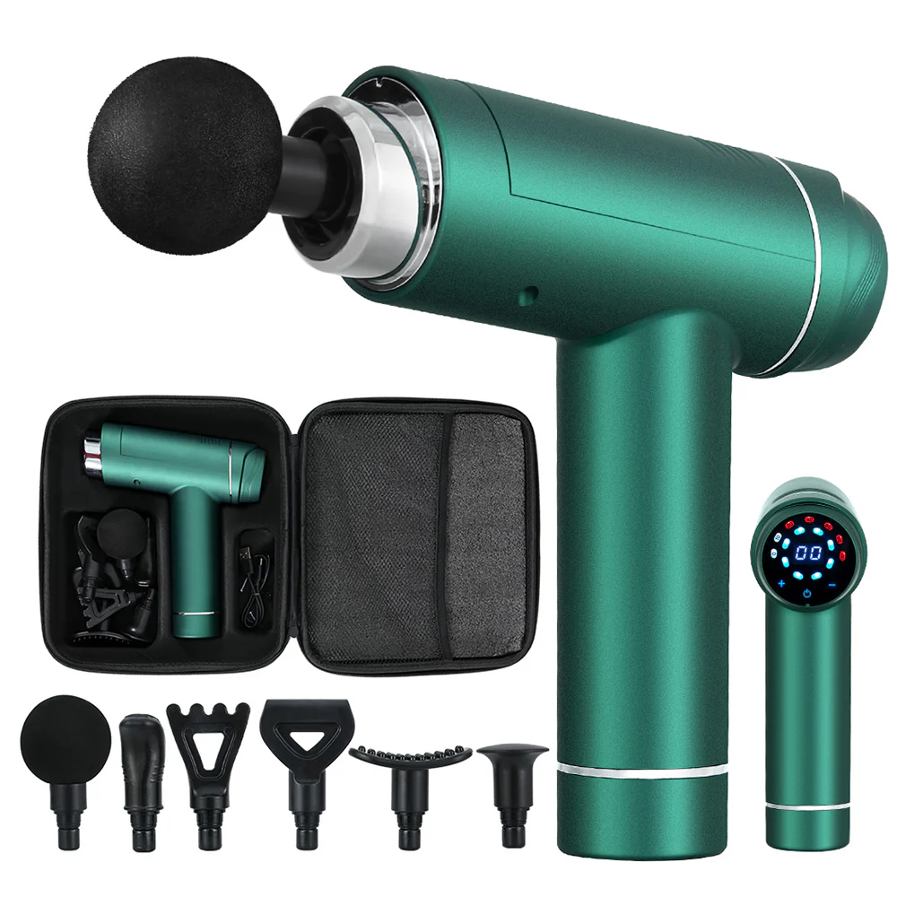 Everfit Massage Gun 30 Speed 6 Heads Vibration Muscle Massager Chargeable Green - Nurns