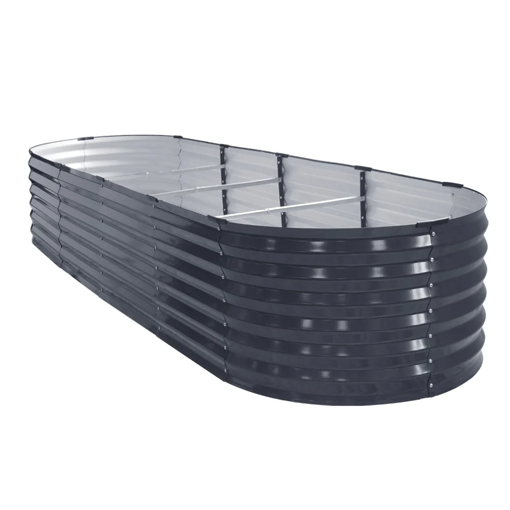 Garden Bed 320x80x42cm Oval Planter Box Raised Container Galvanised - Nurns