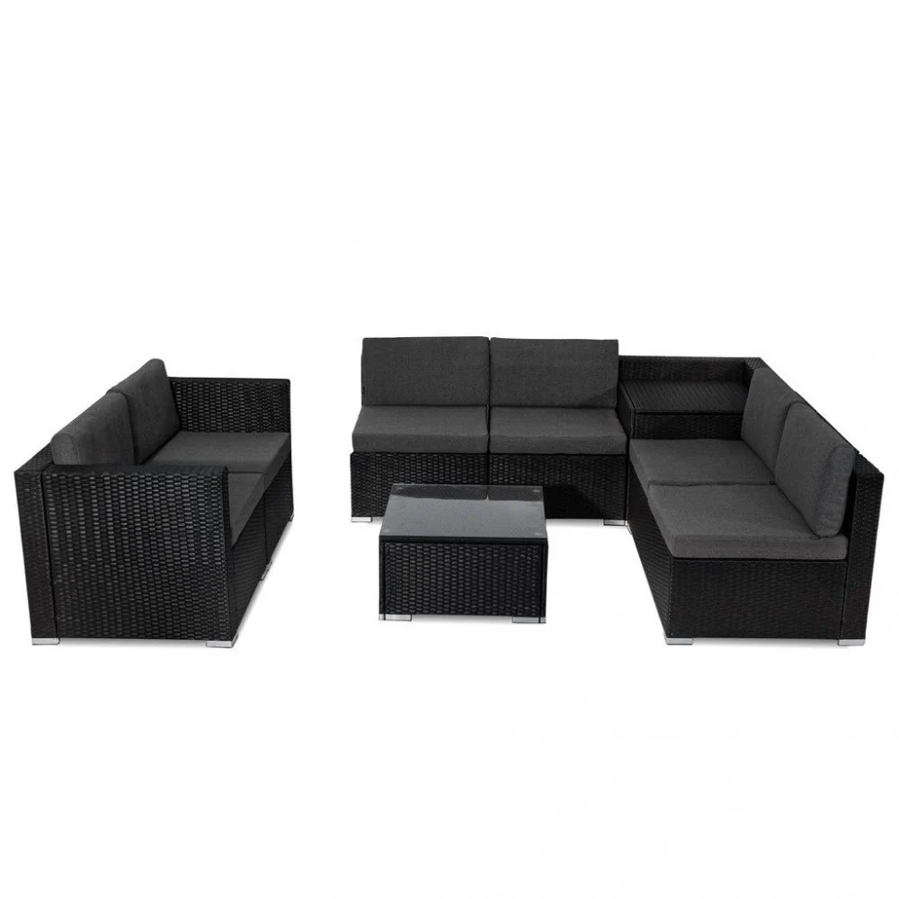 Spencer 7-Seater Furniture Modular Lounge Sofa 8-Piece Outdoor Sofa - Black - Nurns