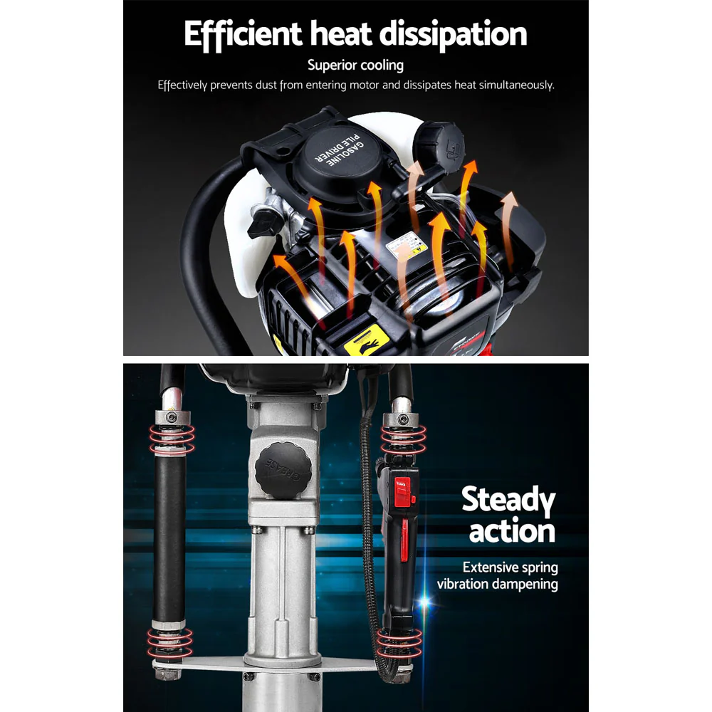 Petrol Post Driver 38CC 4-Stroke Rammer Pile Star Picket Fence Hole - Black - Nurns