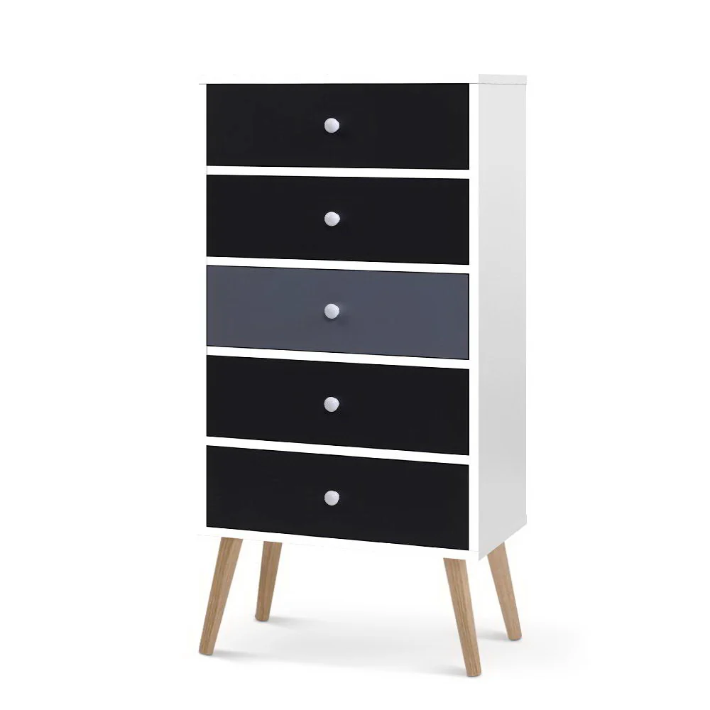Artiss 5 Chest of Drawers - White & Black - Nurns