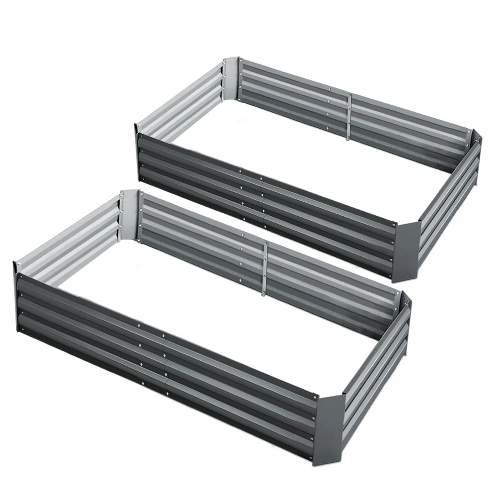 Set of 2 Garden Bed 150x90cm Planter Box Raised Container Galvanised Herb - Nurns