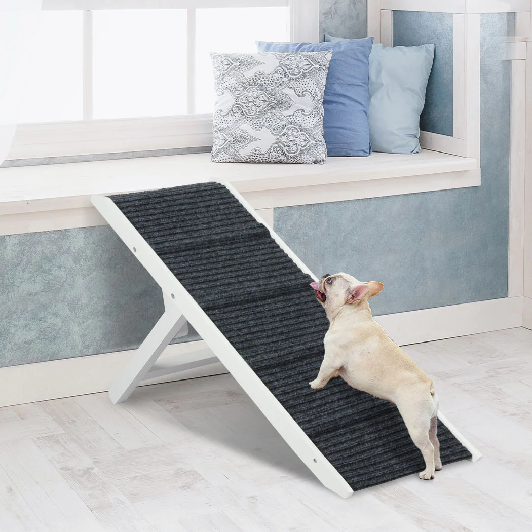 Adjustable Dog Ramp Height Stair For Bed Sofa Cat Dogs Folding Portable - White - Nurns