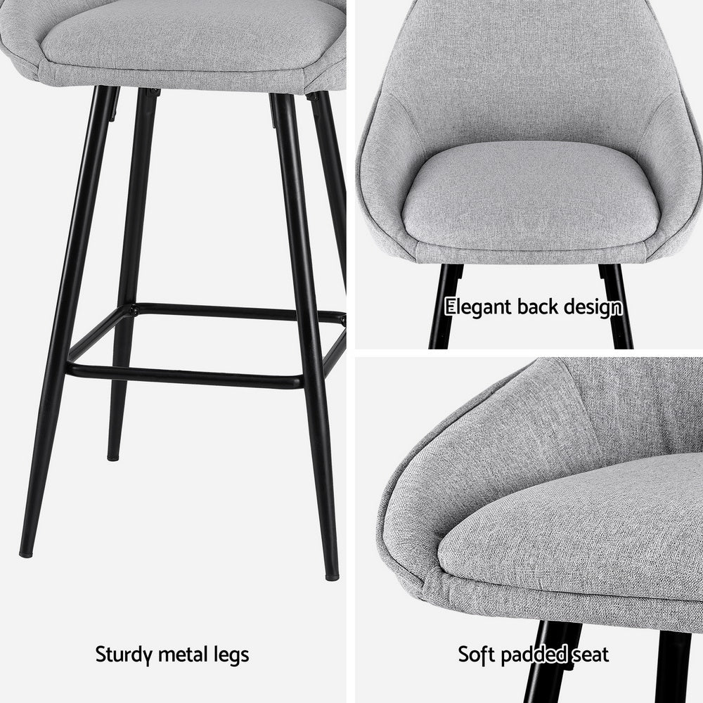 Set of 2 Lima Bar Stools Upholstered Stool Counter Seat - Grey - Nurns