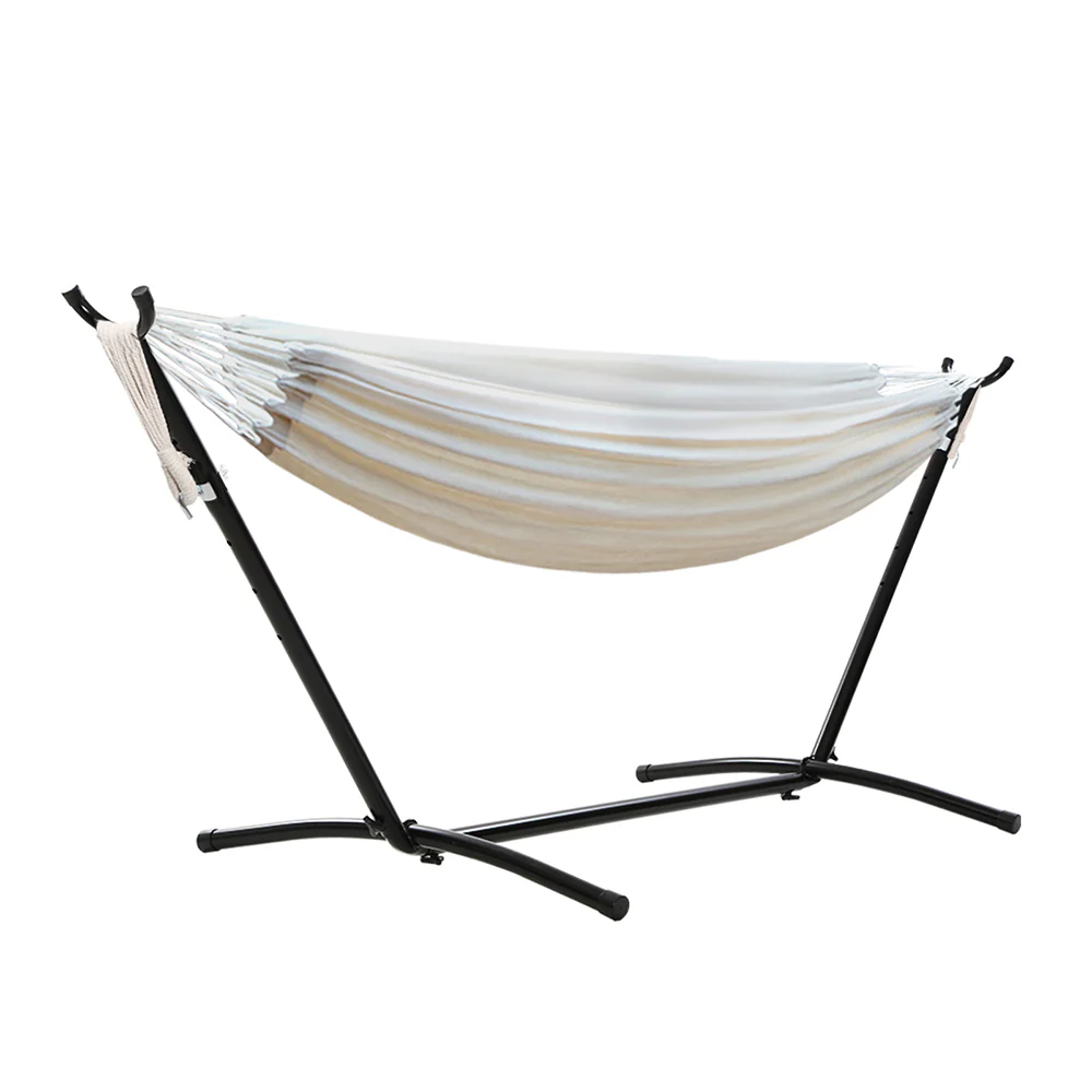 Hammock Bed Camping Chair Outdoor Lounge Single Cotton with Stand - Nurns