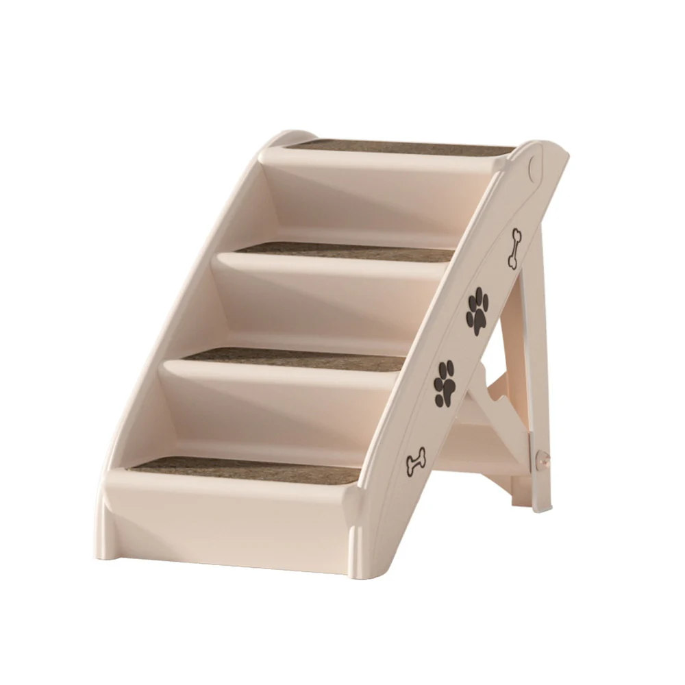 Dog Ramp Steps For Bed Sofa Car Pet Stairs Ladder Portable Foldable Beige - Nurns
