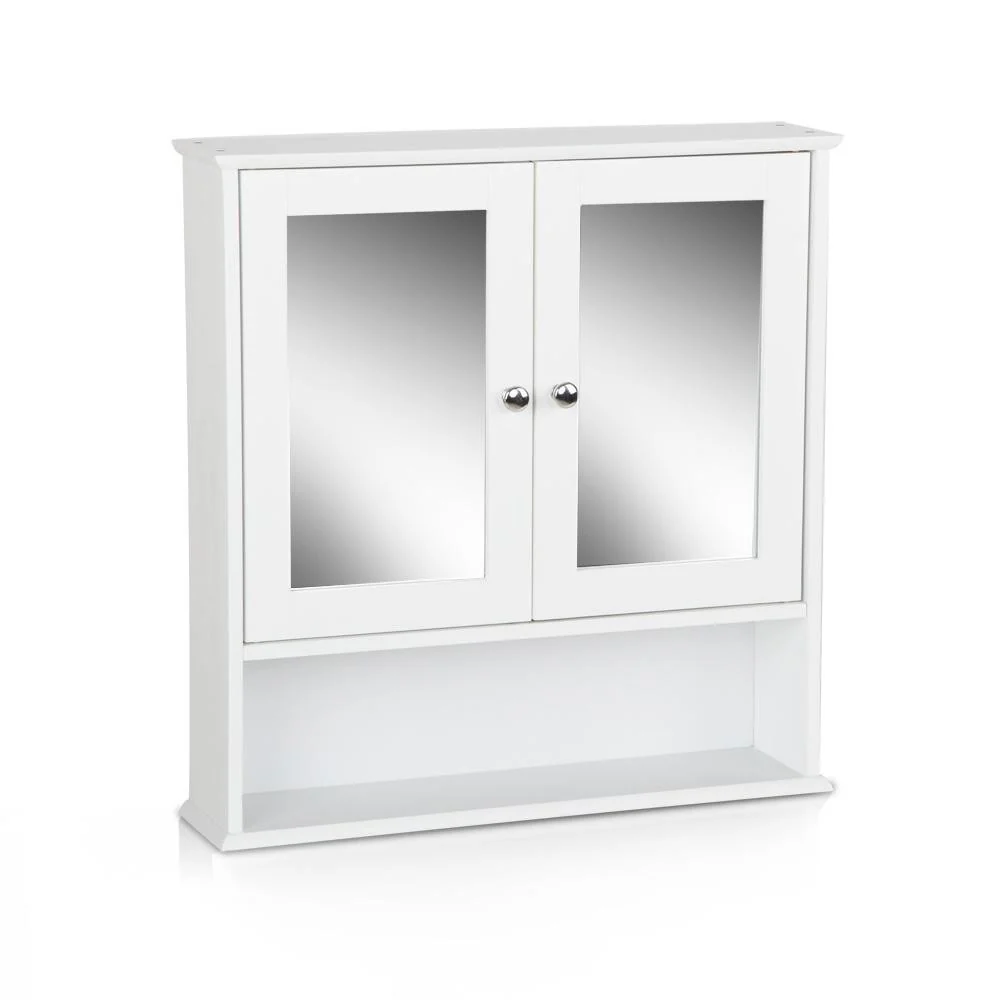 Bathroom Tallboy Storage Cabinet with Mirror - White - Nurns