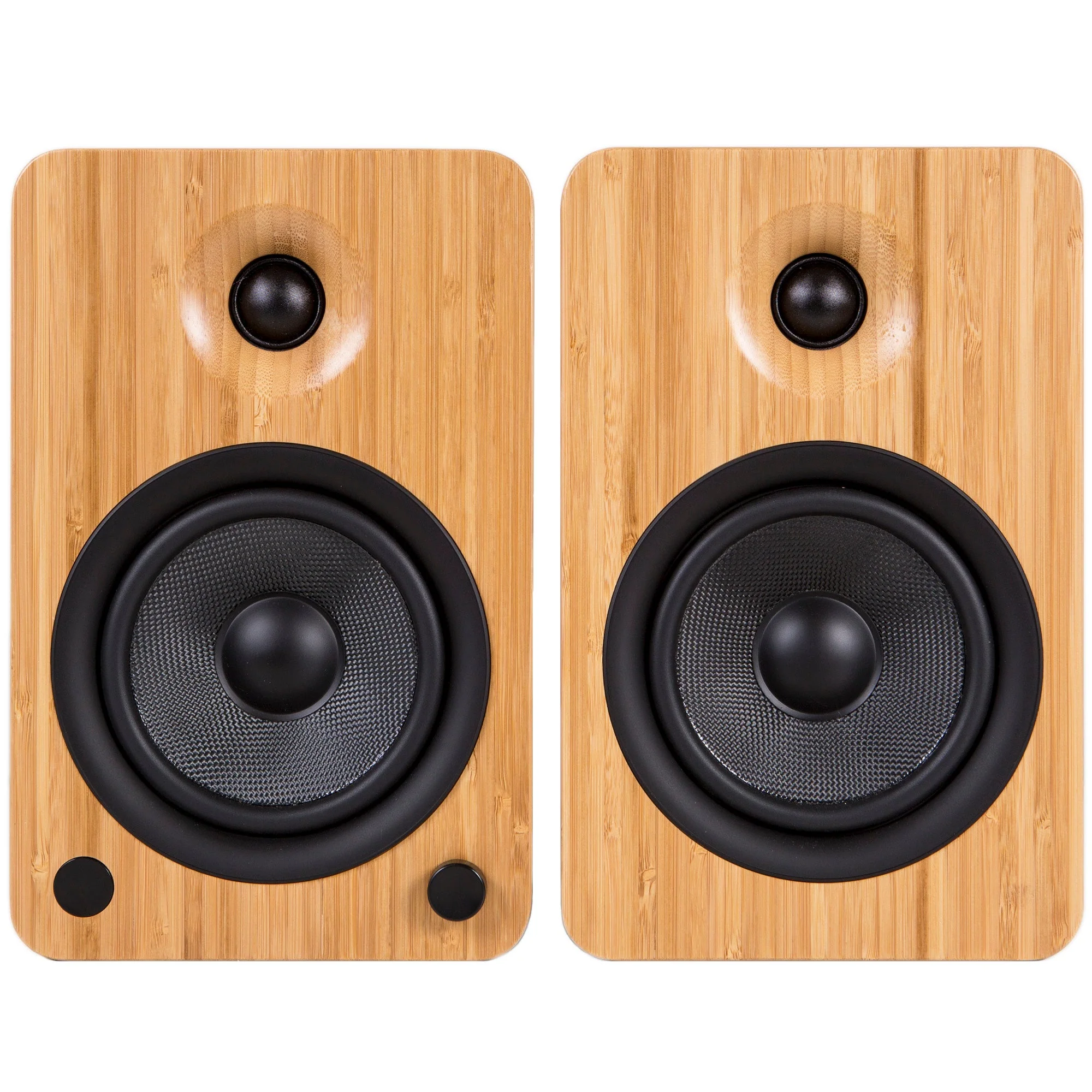YU6 200W Powered Bookshelf Speakers with Bluetooth and Phono Preamp - Bamboo - Nurns