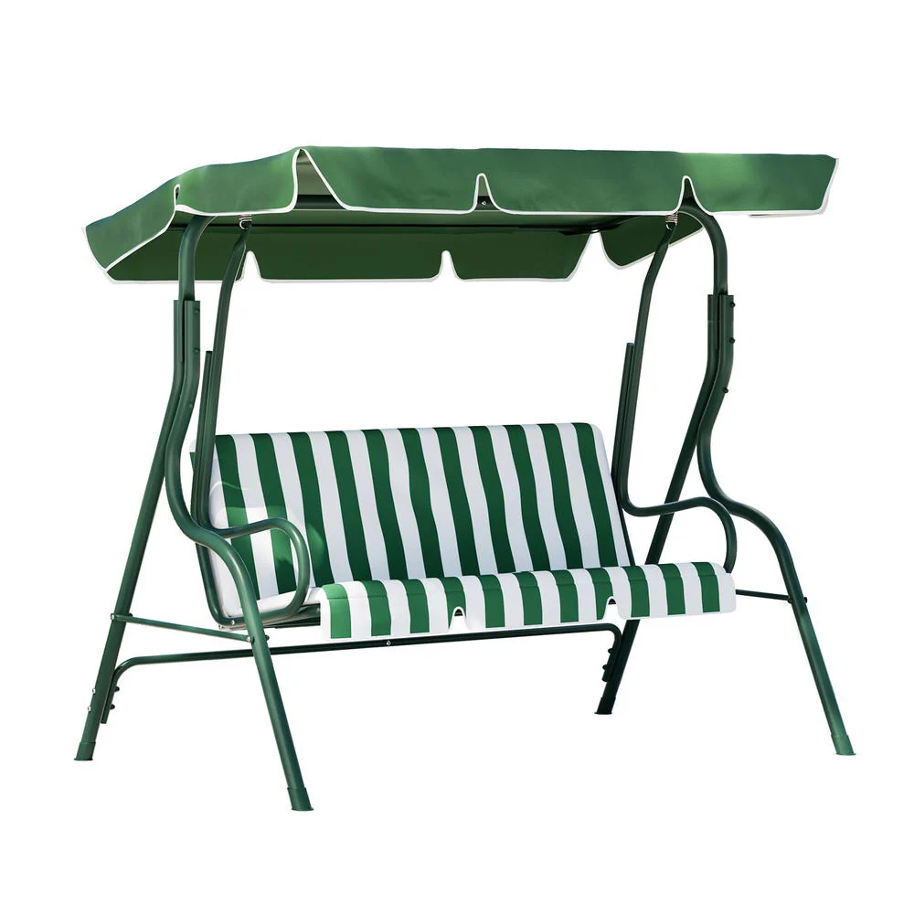 Astride Outdoor Swing Chair Garden Bench Furniture Canopy 3-Seater - White Green - Nurns