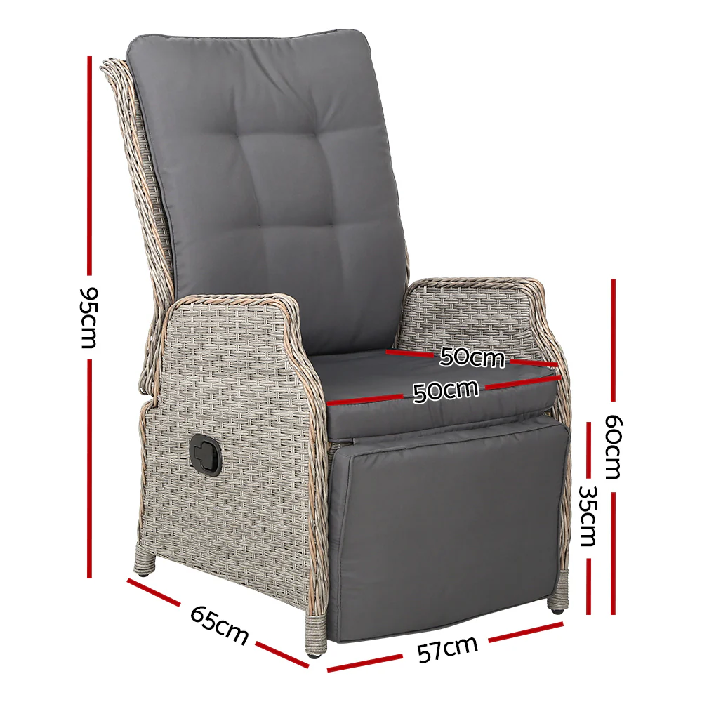 Moore Recliner Chairs Setting Outdoor Furniture Patio Wicker Sofa - Grey - Nurns