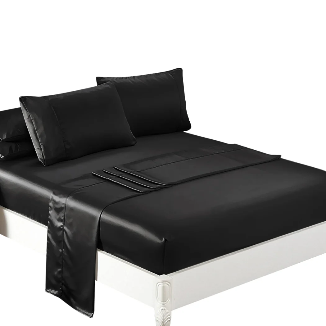 Double Dreamz Silky Satin Sheets Fitted Black - Nurns