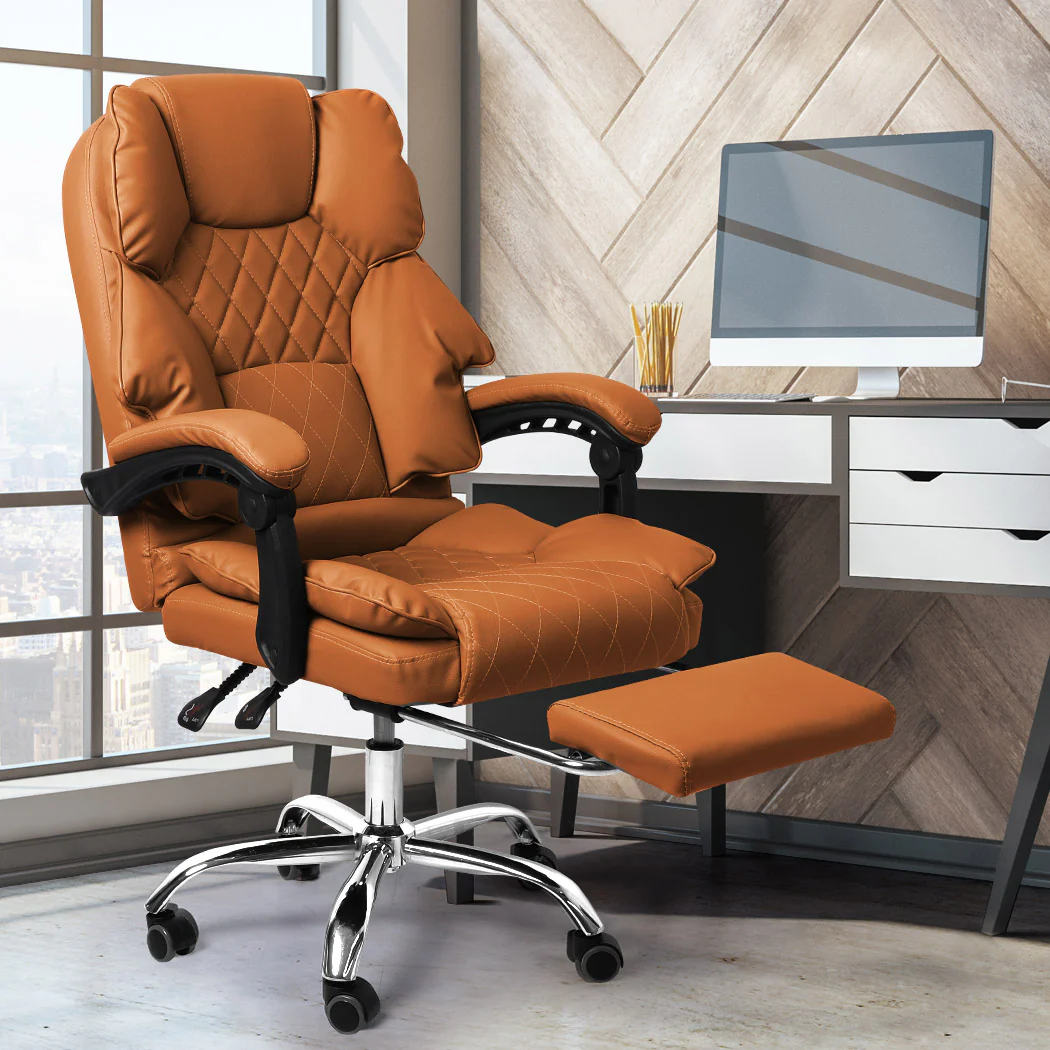 Levede Gaming Chair Office Computer Brown Footrest - Nurns