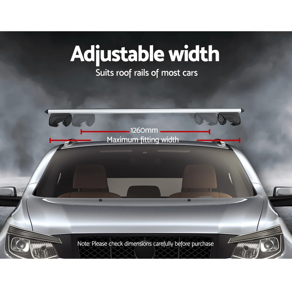 Universal Car Roof Rack Aluminium Cross Bars Adjustable 126cm Silver Upgraded - Nurns