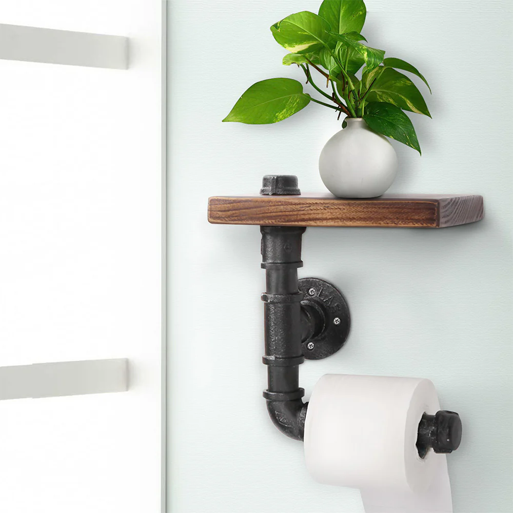 Artiss Floating DIY Pipe Shelf Toilet Paper Holder - Nurns