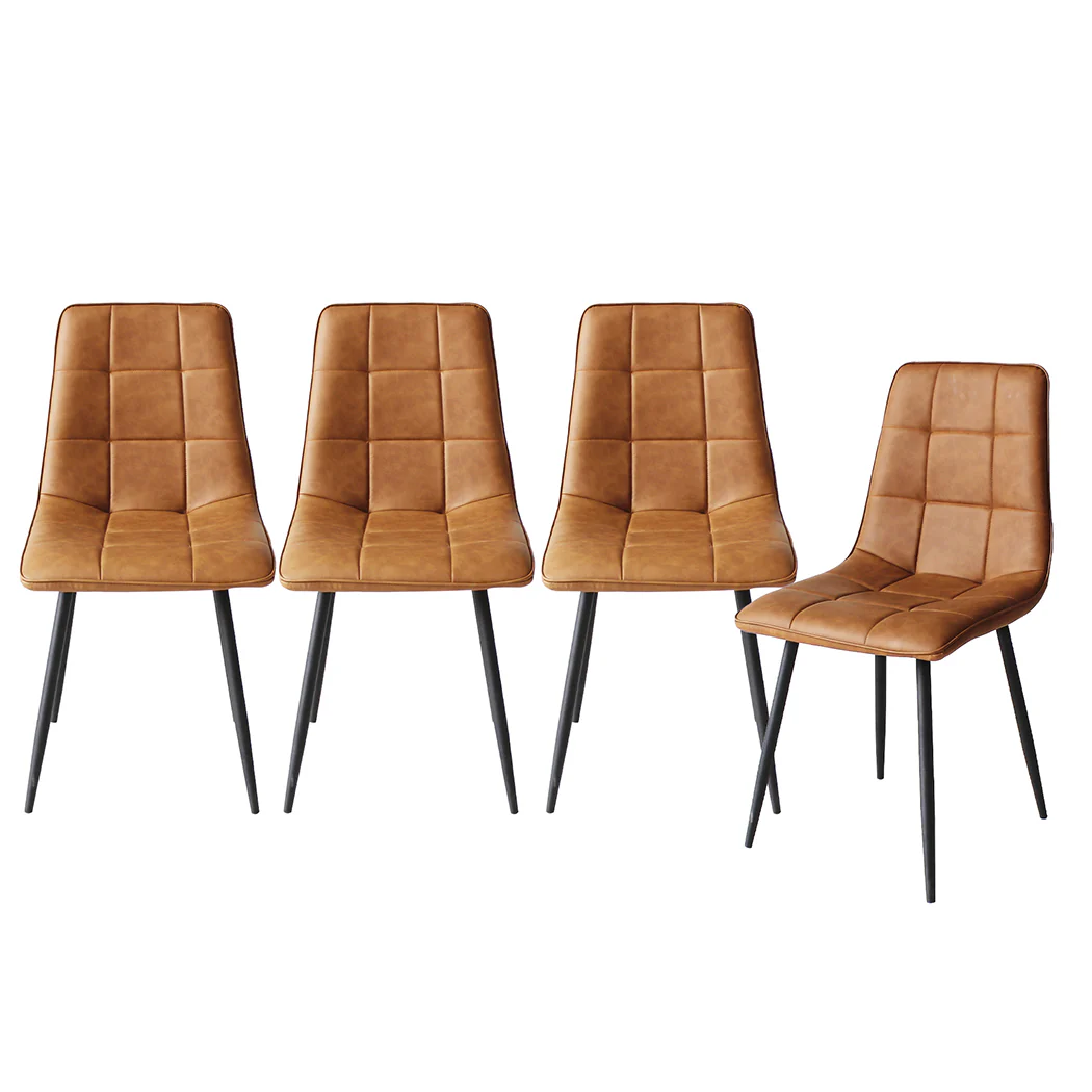 Avery Set of 4 Dining Chairs Kitchen Table Lounge Room Padded Seat PU Leather - Brown - Nurns
