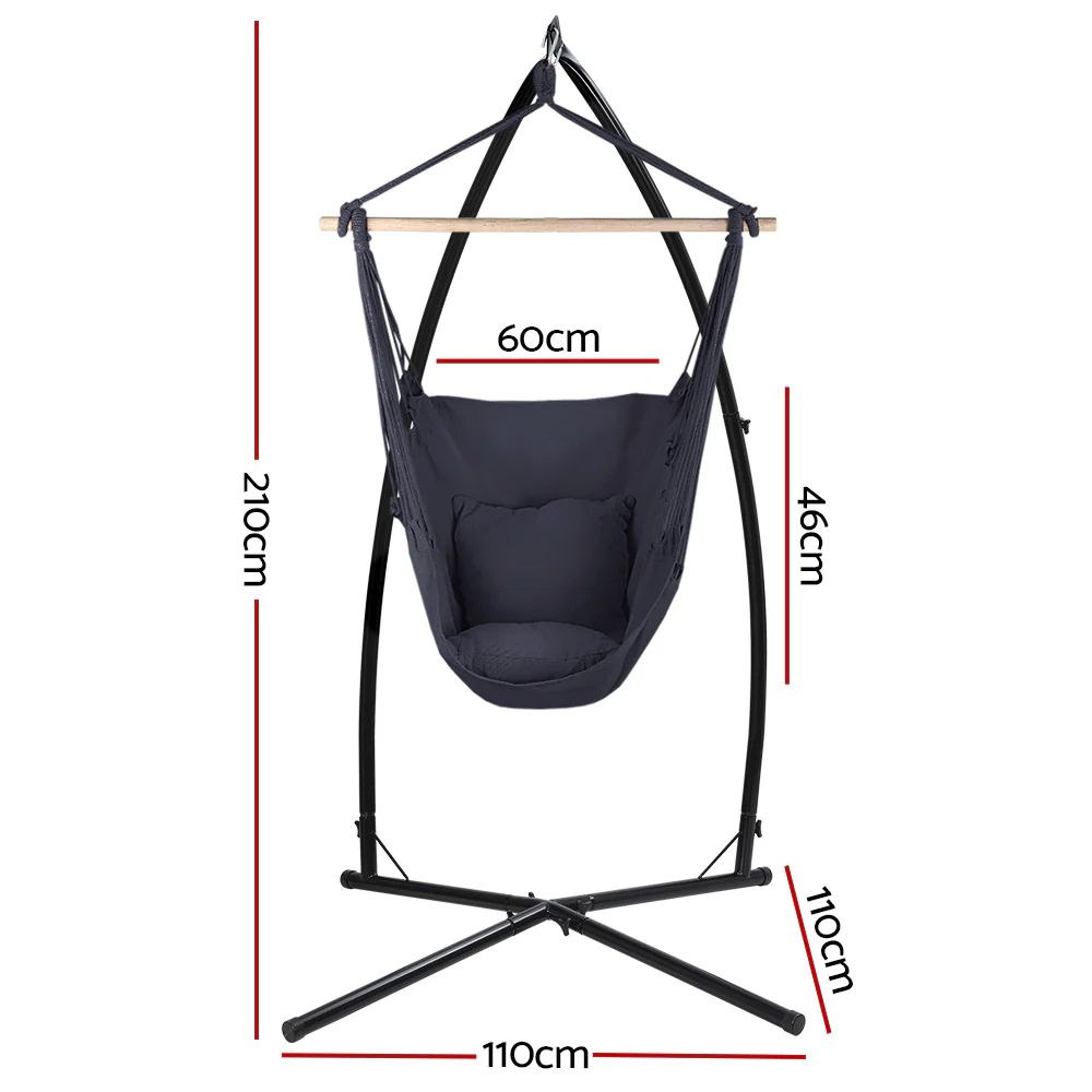Hammock Chair Outdoor Camping Hanging with Steel Stand - Grey - Nurns