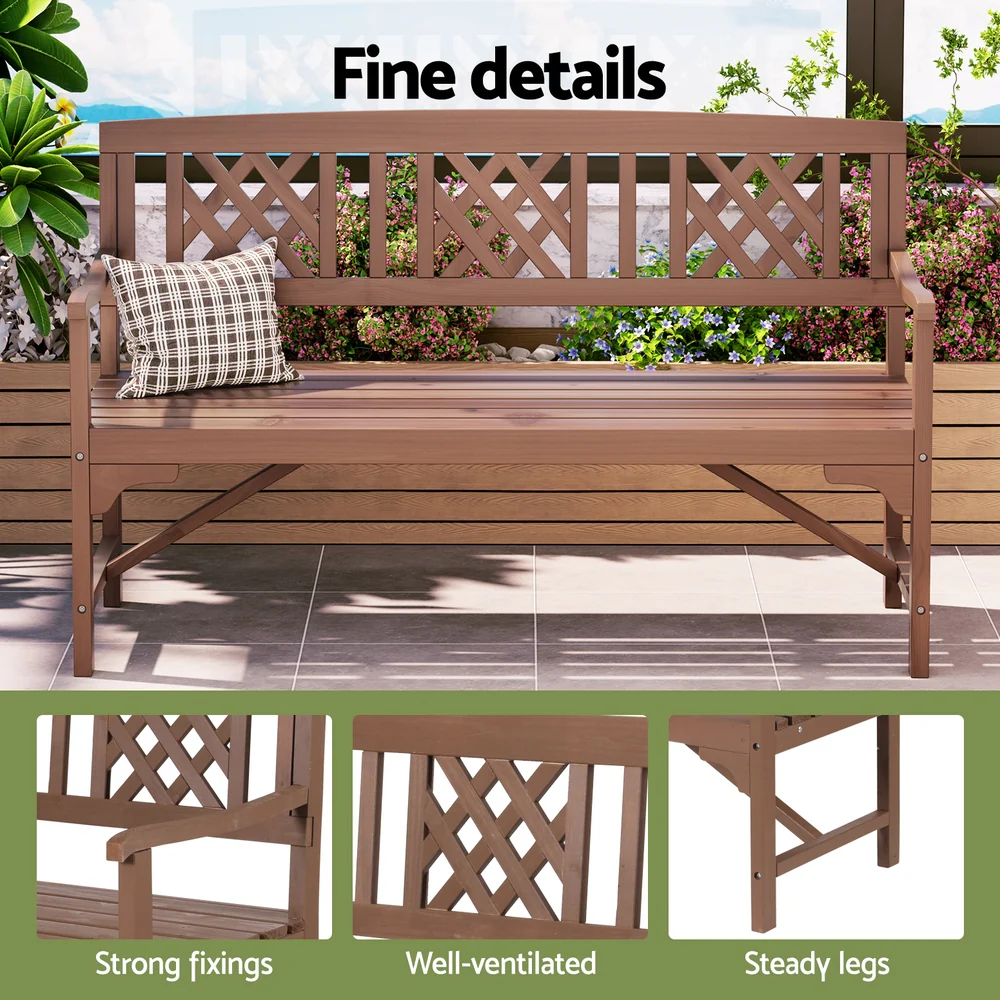 Solene Wooden Garden Bench 3 Seat Patio Furniture Timber Outdoor Lounge Chair - Natural - Nurns