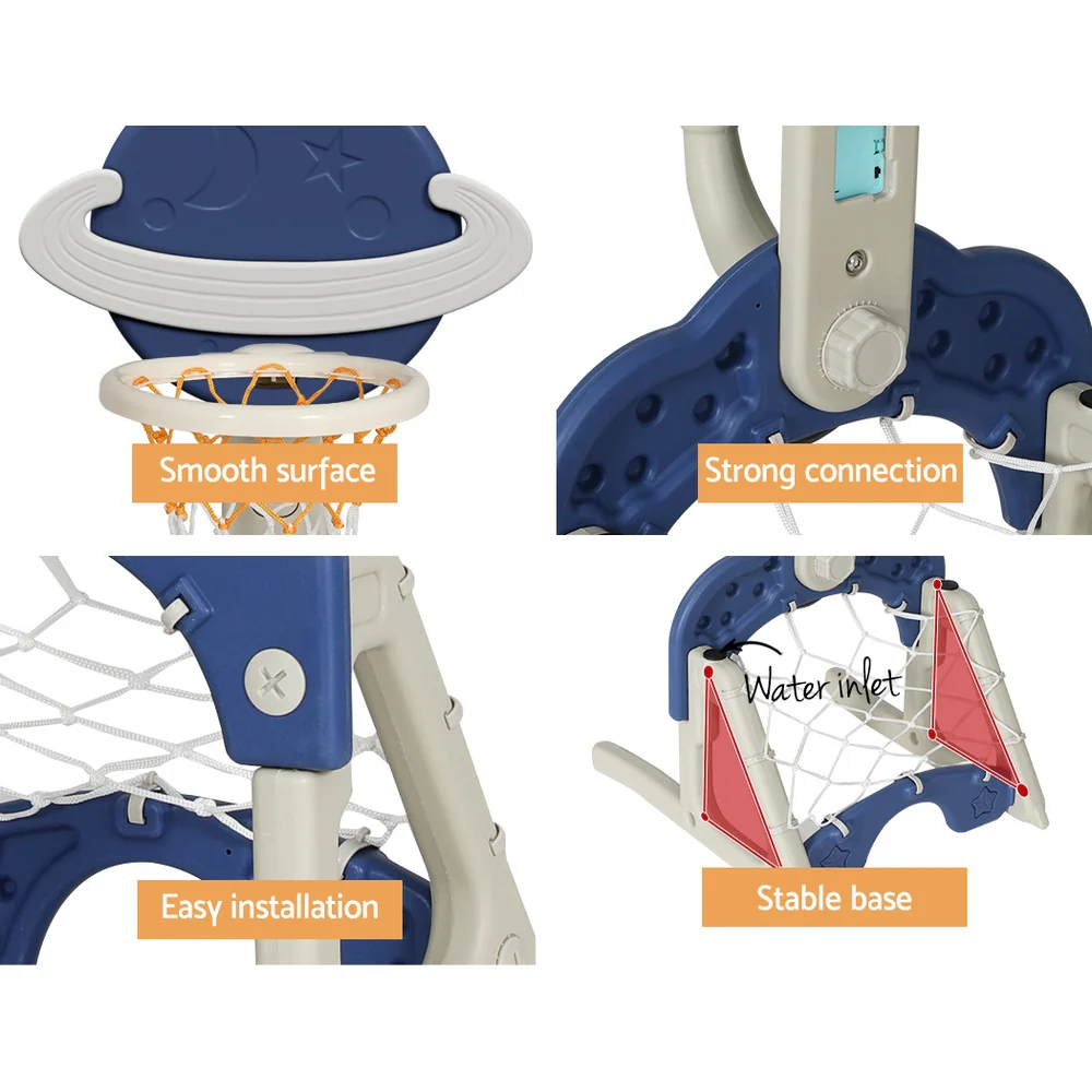 Keezi Kids Basketball Hoop Stand Adjustable 6-in-1 Sports Centre Toys Set Blue - Nurns