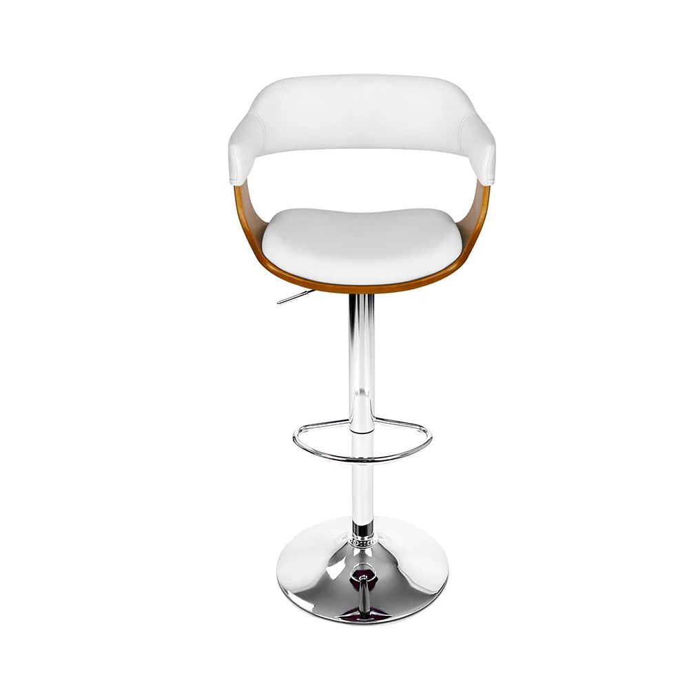 Set of 2 Chalcis Wooden PU Leather Bar Stool - White & Wood - Nurns