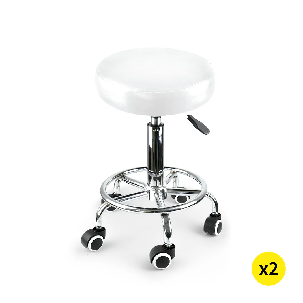 Set of 2 Swivel Salon Barstool Hairdressing Stool Barber Chair Equipment Beauty White - Nurns