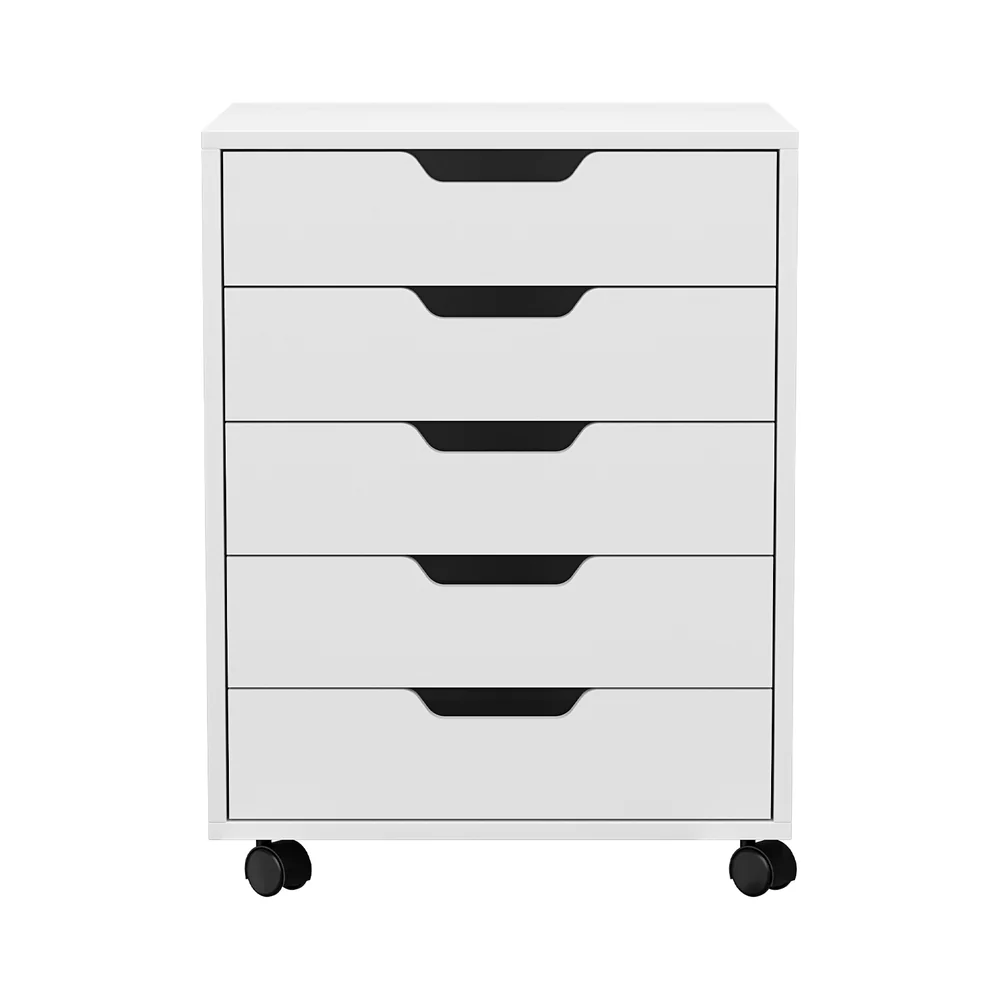 Artiss 5-Drawer Filing Cabinet Mobile Rolling Storage Cabinet Chest of Drawers Stand White - Nurns