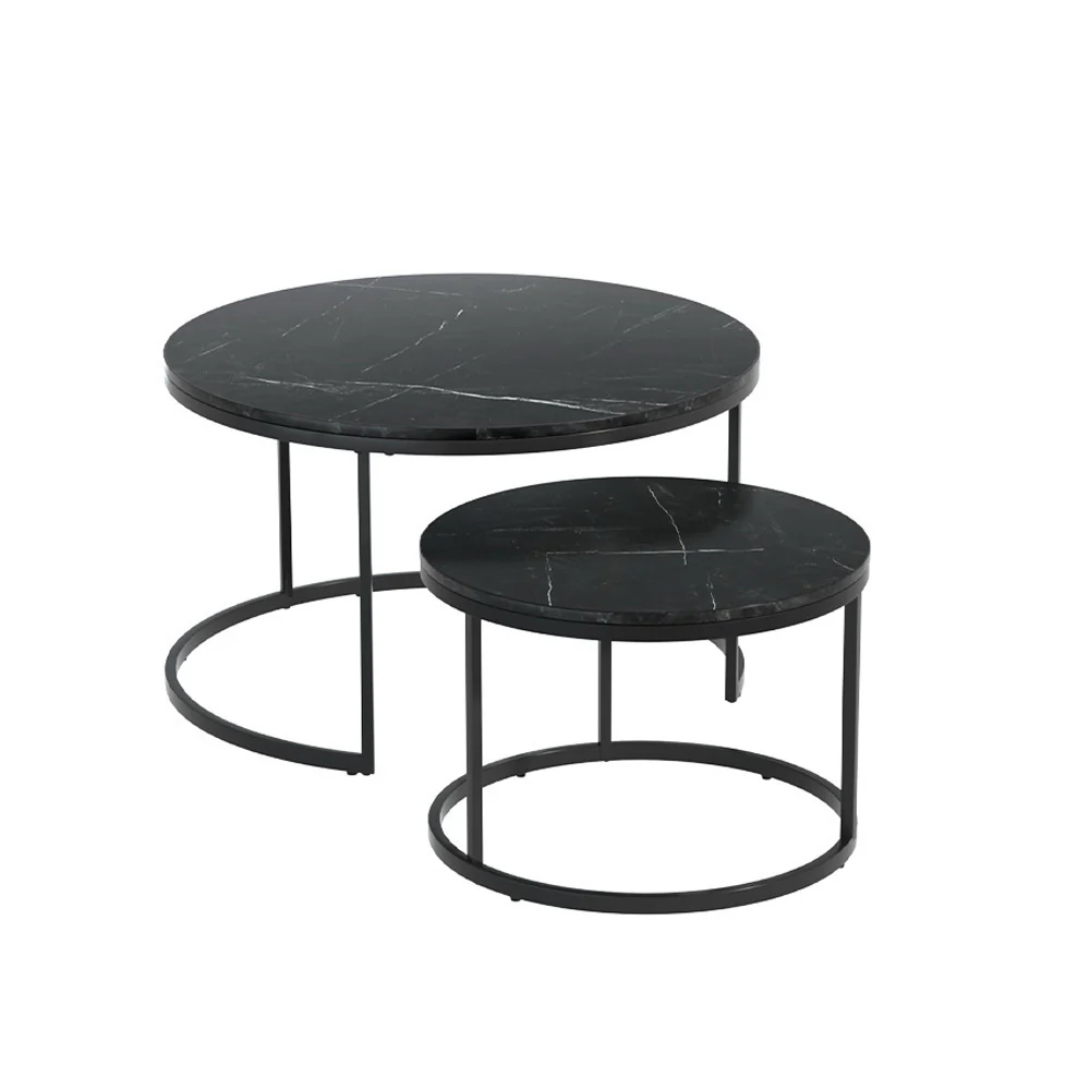 Iphiclus Set of 2 Coffee Table Nesting Marble Effect - Black - Nurns