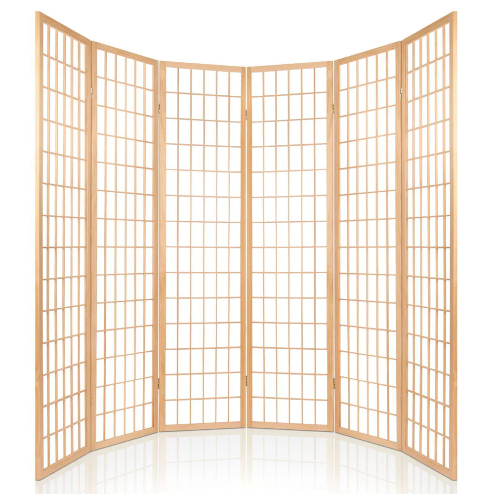 6 Panel Room Divider Screen 261x179cm - Natural - Nurns
