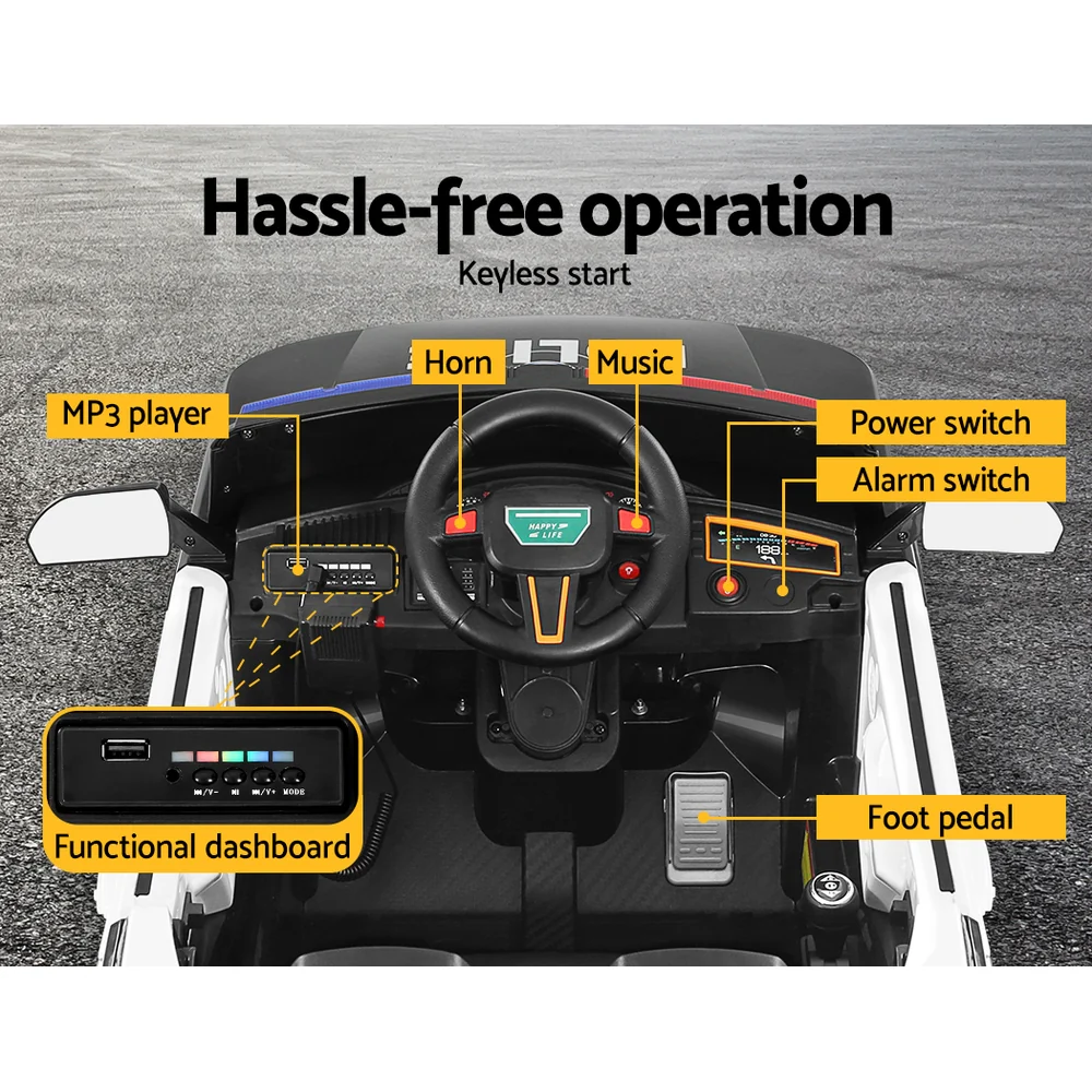 Electric Ride On Car Kids Patrol Police Ride On Cars Horn Music Remote - Black - Nurns