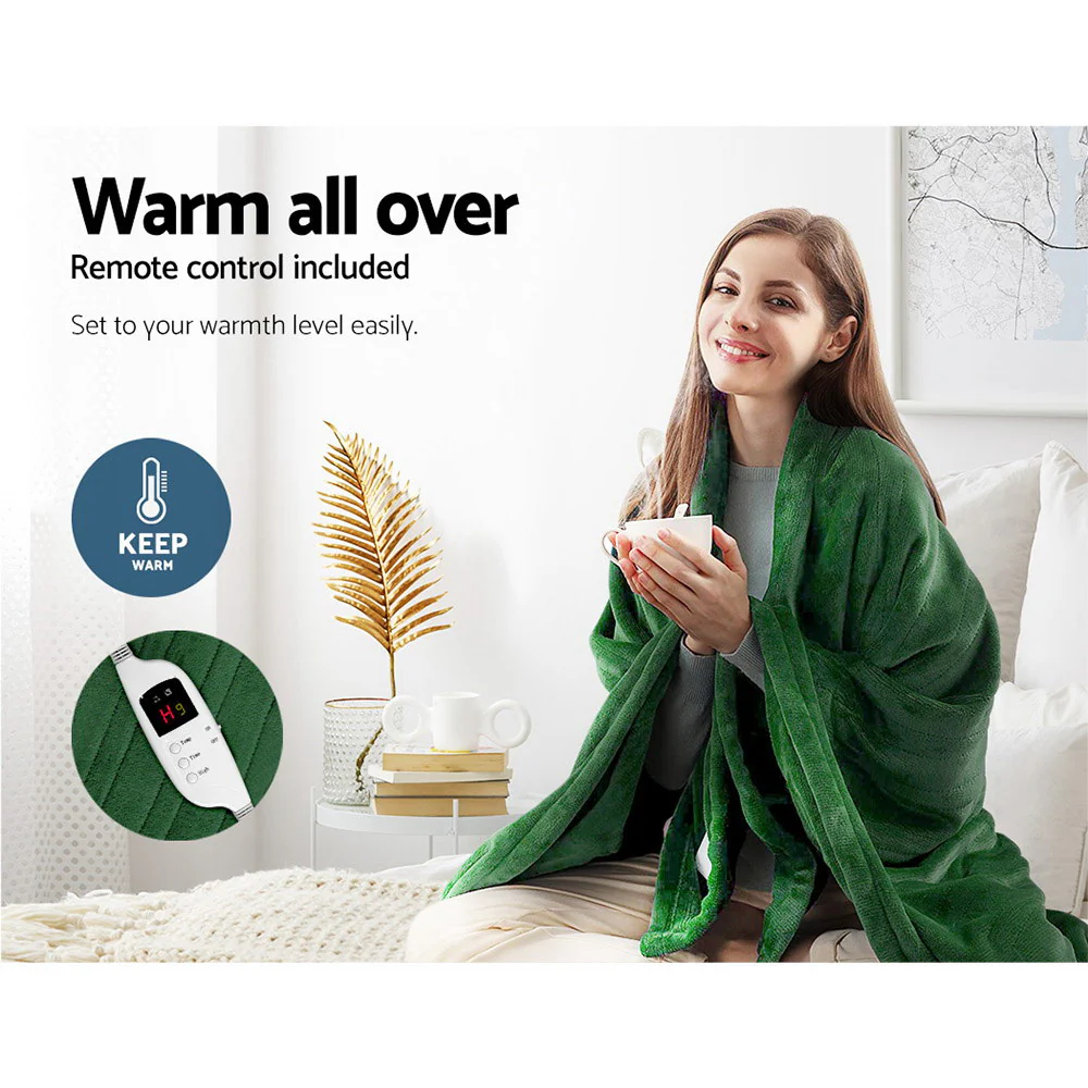 Watson Electric Throw Soft Blanket Rug Heated Washable Snuggle Flannel Winter - Green - Nurns