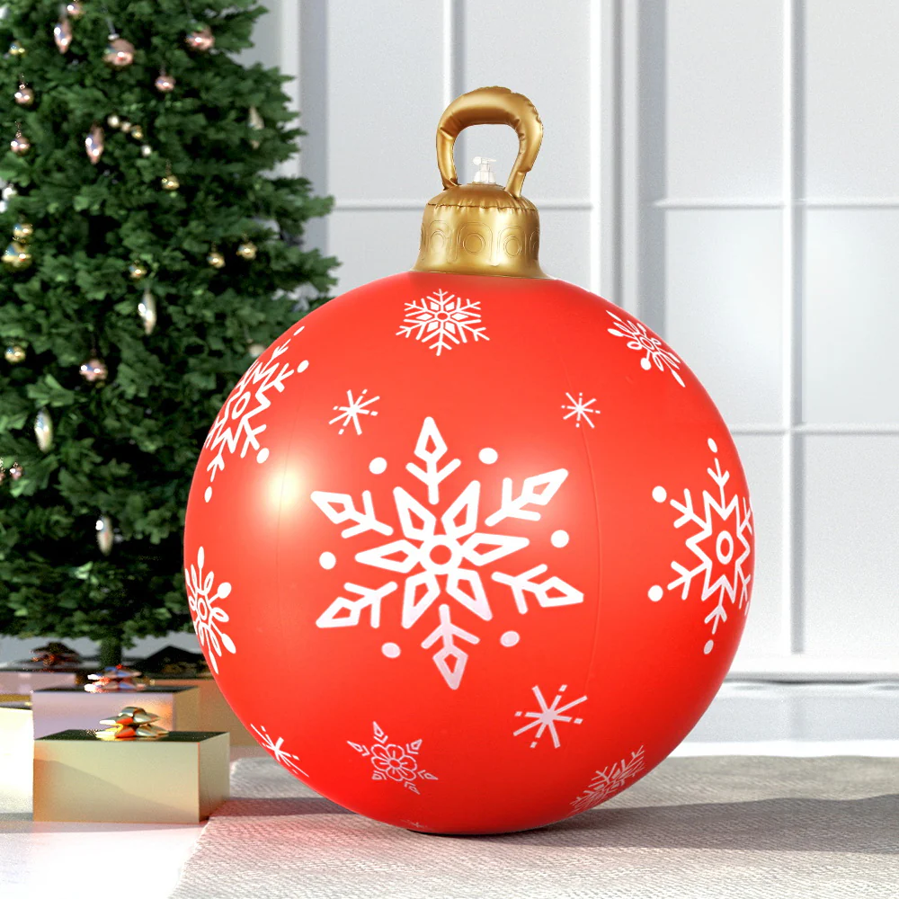Snowflake Giant Bauble Ball Christmas Inflatable LED Outdoor Xmas Decoration Red - 60cm - Nurns